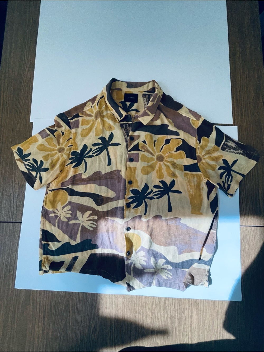 PacSun Yellow Brown Tropical Print Button-Up Shirt